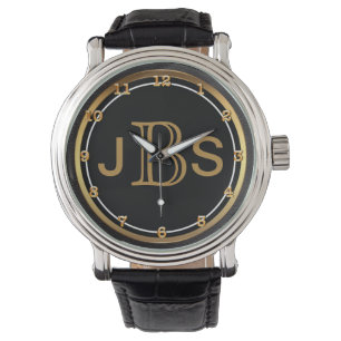 Mannen Classy Black Gold   Masculinaire monogram Horloge
