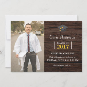 Mannen College Graduation Wood uitnodiging