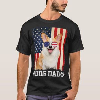 Mannen Cool Corgi Dog Papa Amerikaanse Vlag Dag T-shirt