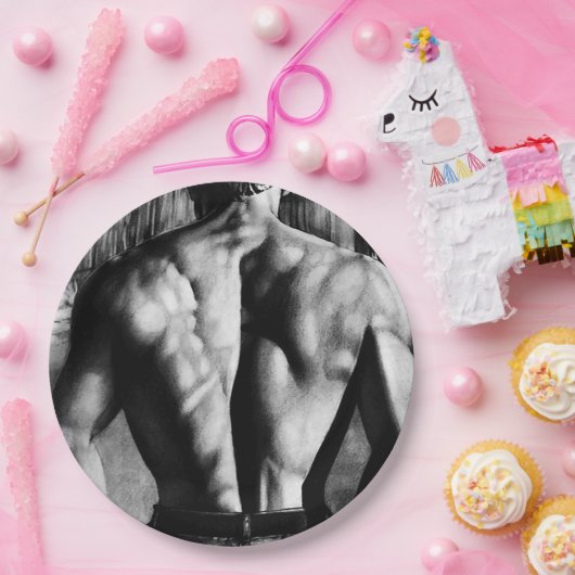 Mannen Cool Kunst Tekening Mannelijke Bodybuilding Papieren Bordje (Feest)