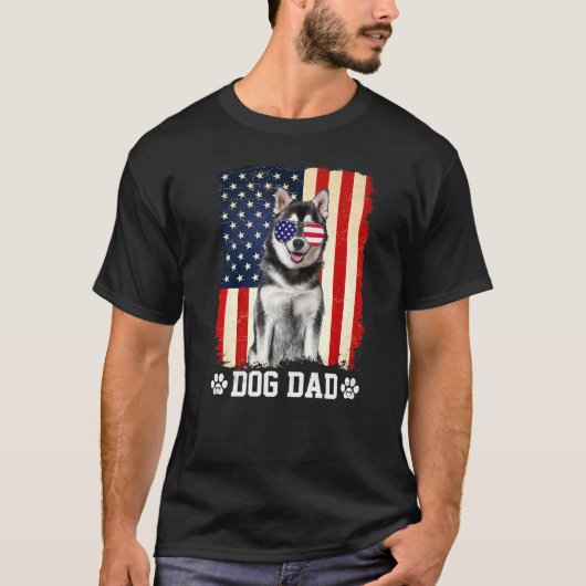 Mannen Cool Siberian Husky Dog Dad American Flag T-shirt (Voorkant)