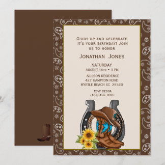 Mannen Cowboy Boots Hoefijzer Birthday Kaart