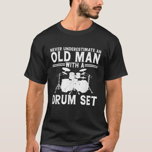 Mannen crème drummer Art Mannen Papa drumset drumm T-shirt (Voorkant)