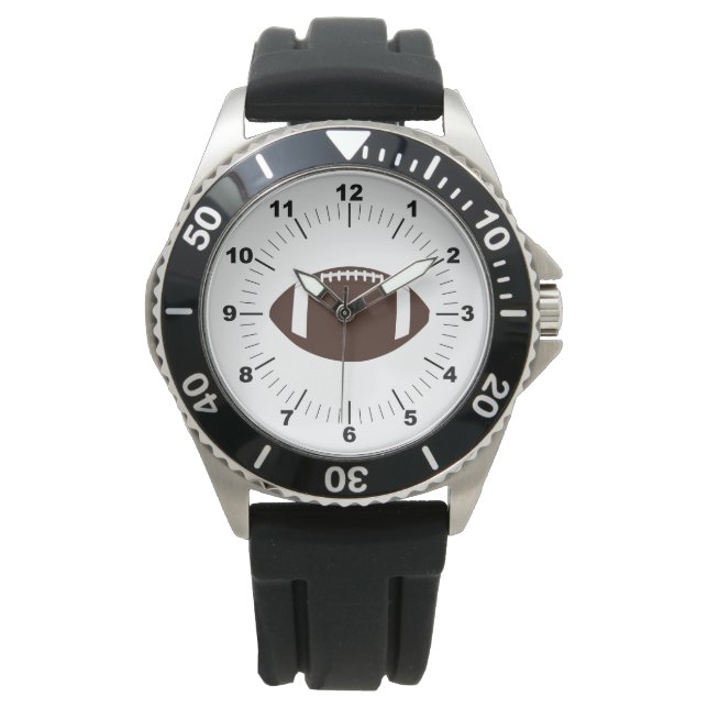 Mannen Crown Football Zwart Rubber Strap Horloge (Voorkant)