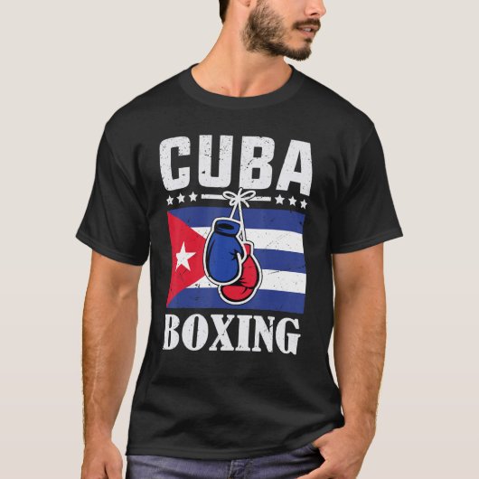 Mannen Cuba bokst met handschoenen en Cubaanse vla T-shirt (Voorkant)