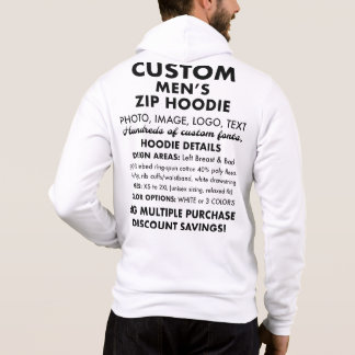 Mannen Custom Gepersonaliseerde Wit Full Zip Hoodi Hoodie