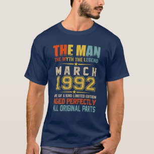 Mannen De Man Myth Legend maart 1992 30e verjaarda T-shirt