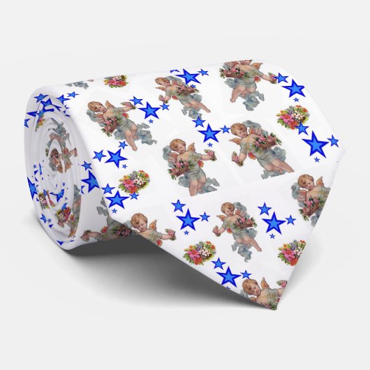 Mannen Designer Angel Blue Stars Stropdas (Opgerold)