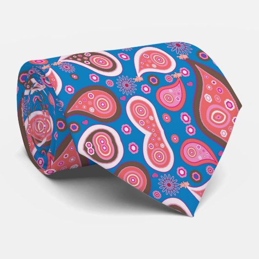 Mannen Designer Stropdassen Blue Pink Paisley (Opgerold)