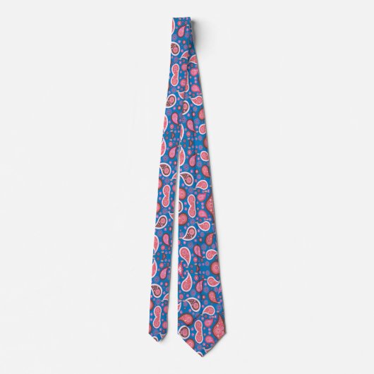 Mannen Designer Stropdassen Blue Pink Paisley (Achterkant)