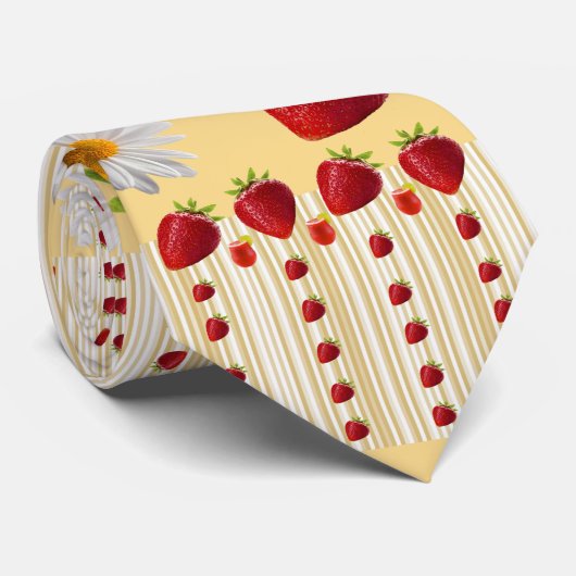Mannen Designer Stropdassen Strawberry White Daisy (Opgerold)