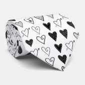 Mannen Designer Stropdassen White en Black Hearts (Opgerold)