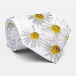 Mannen Designer White Daisy Stropdas