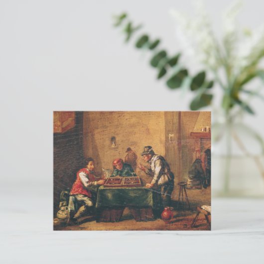 Mannen die Backgammon in een Tavern spelen Briefkaart (Staand voorkant)