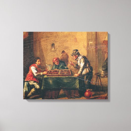 Mannen die Backgammon in een Tavern spelen Canvas Afdruk (Voorkant)