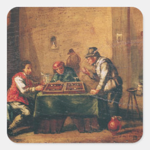Mannen die Backgammon in een Tavern spelen Vierkante Sticker