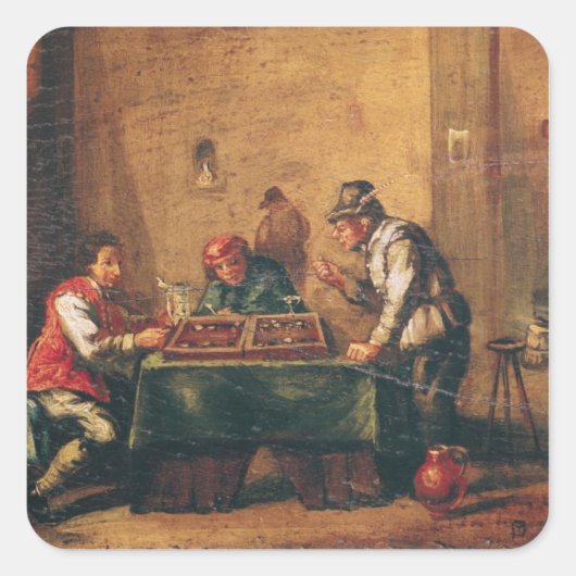 Mannen die Backgammon in een Tavern spelen Vierkante Sticker (Voorkant)