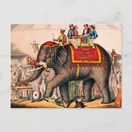 Mannen die een circusact uitvoeren met een olifant briefkaart (Voorkant)