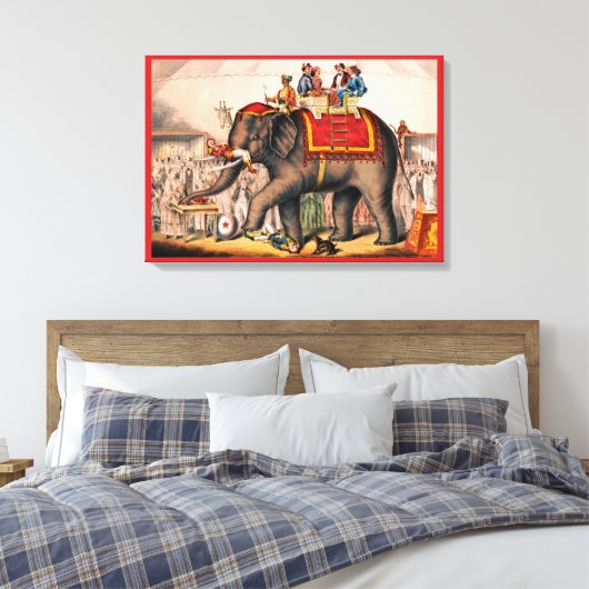 Mannen die een circusact uitvoeren met een olifant canvas afdruk (Insitu (Slaapkamer))