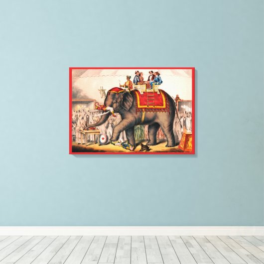 Mannen die een circusact uitvoeren met een olifant canvas afdruk (Insitu (Houten vloer))