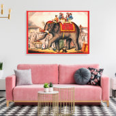 Mannen die een circusact uitvoeren met een olifant canvas afdruk (Insitu (Woonkamer))