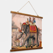 Mannen die een circusact uitvoeren met een olifant hangend wandkleed (Gebogen)