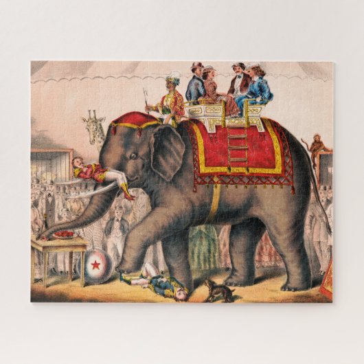 Mannen die een circusact uitvoeren met een olifant legpuzzel (Horizontaal)