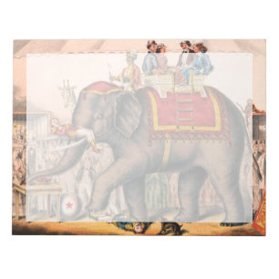 Mannen die een circusact uitvoeren met een olifant notitieblok