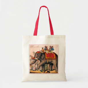 Mannen die een circusact uitvoeren met een olifant tote bag