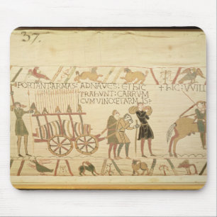 Mannen die een met wijn en armen geladen karretje  muismat