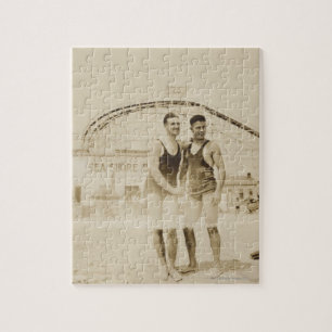 Mannen die op strand staan legpuzzel