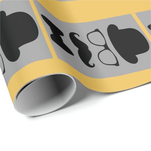 Mannen die Pet van Bowler, bril, snor, pakken Cadeaupapier (Rol Hoek)