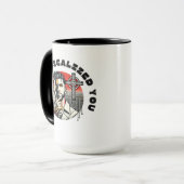 Mannen die van koffie en een goed konijnenhol houd mok (Voorkant links)