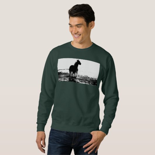 Mannen Diep Forest Green Sweatshirt Running Horse (Voorkant volledig)