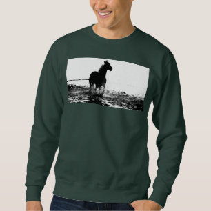 Mannen Diep Forest Green Sweatshirt Running Horse