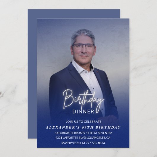 Mannen Diner Foto Navy blauw 69ste verjaardag Kaart (Voorkant / Achterkant)