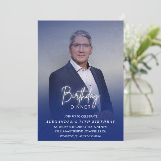 Mannen Diner Foto Navy blauw 74e verjaardag Kaart (Staand voorkant)