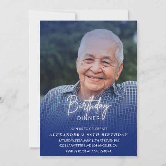 Mannen Diner Foto Navy blauw 96e verjaardag Kaart (Voorkant)