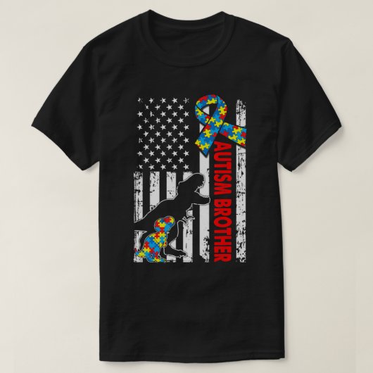 Mannen Dinosaur Autism Brother USA, vlag A T-shirt (Design voorkant)