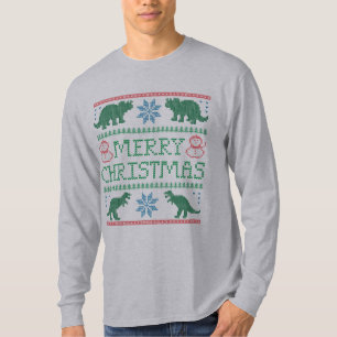 Mannen Dinosaurus Long-Sleeve Ugly Christmas T-Shi T-shirt