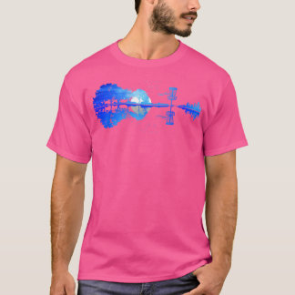 Mannen Disc Golf Frisbee Golfer Sunset Gitaar Gita T-shirt