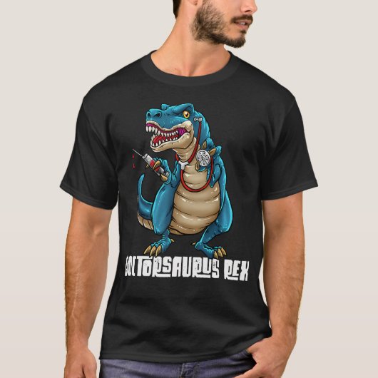 Mannen dokter Saurus Rex T-Rex dinosaurus arts MD T-shirt (Voorkant)