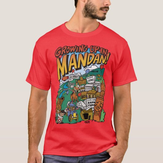 Mannen Donker "Opgroeien in Mandan" T-shirt (Voorkant)