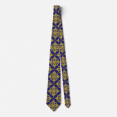 Mannen Donkerblauw en Faux Gold Pattern Stropdas (Voorkant)
