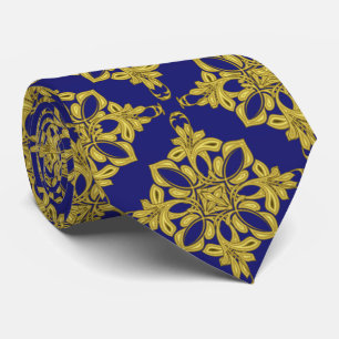 Mannen Donkerblauw en Faux Gold Pattern Stropdas