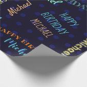 Mannen donkerblauw Happy Birthday Name Aangepast Cadeaupapier (Hoek)