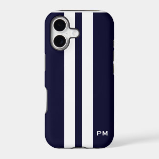 Mannen donkerblauwe witte racestrips Initialen