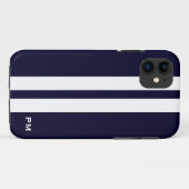 Mannen donkerblauwe witte racestrips Initialen Case-Mate iPhone Case (Achterkant (horizontaal))