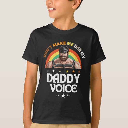 Mannen Dont Laat me Mijn Papa Voice Grappig Gay Be T-shirt (Voorkant)