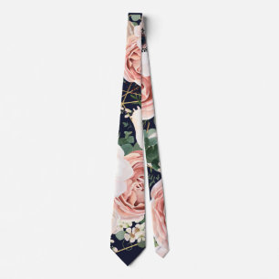 Mannen dress Stropdas Geometric Garden Roos Navy B